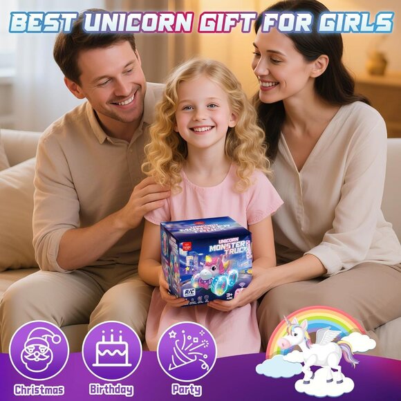 Remote Control Car for Girls 360° Rotating Unicorn Monster Truck RC 4WD Gift - Picture 9 of 9